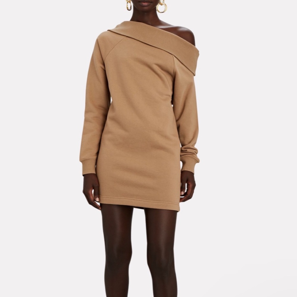 MARISSA WEBB One-Shoulder Mini Sweatshirt Dress Light Mocha S *I SHIP SAME DAY!